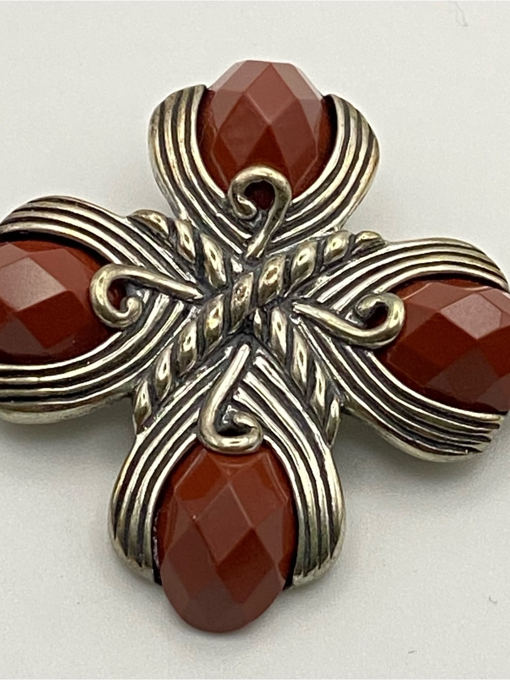Carolyn Pollack Relios Faceted Red JasperMaltese Cross Pin Pendant 925 Silver